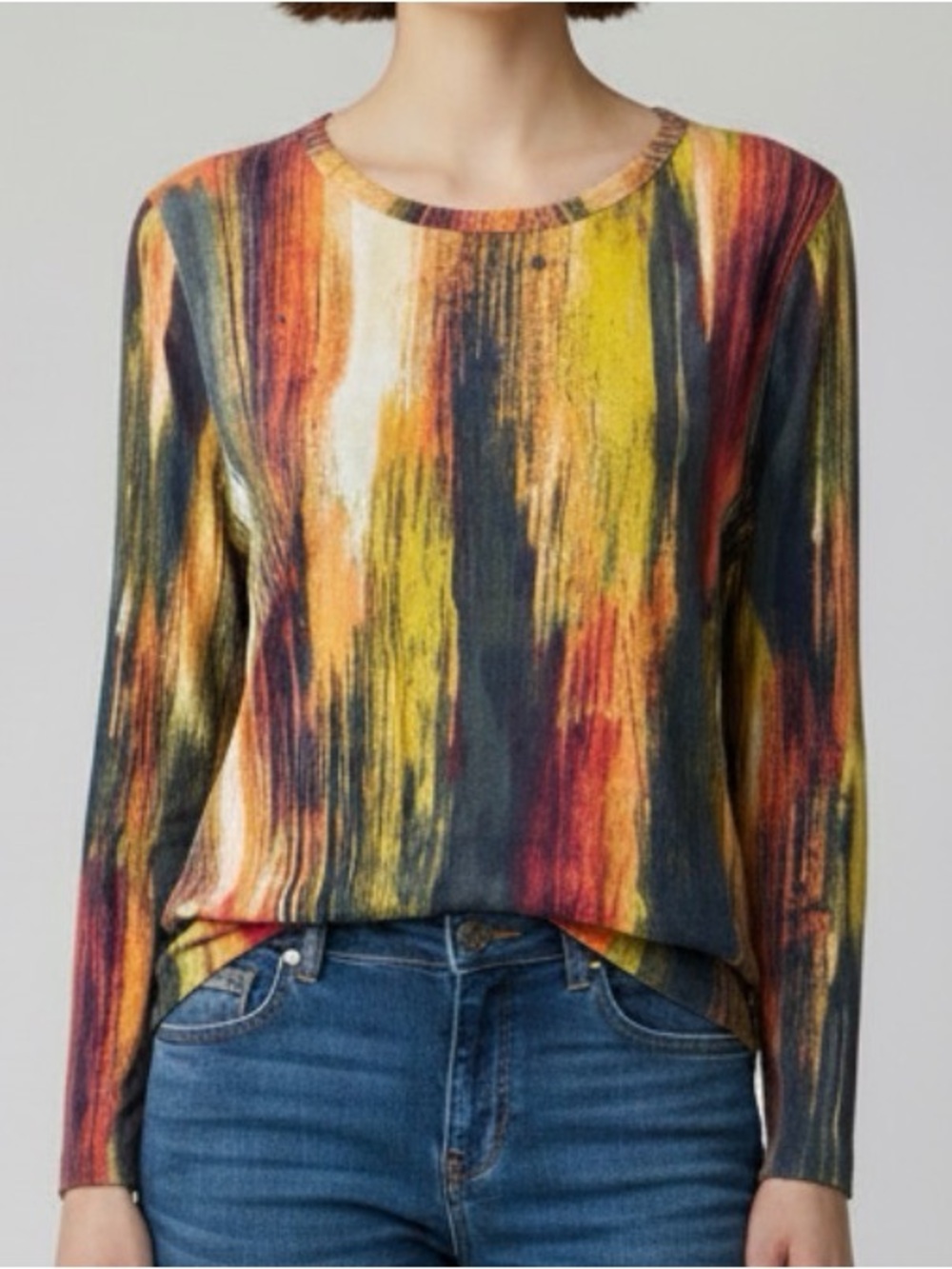 Simply Vera Vera Wang Petite Multicolor Brushstroke Long-Sleeve Top
